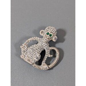 Vintage Gray Monkey Green Rhinestone Eyes Small Brooch Pin